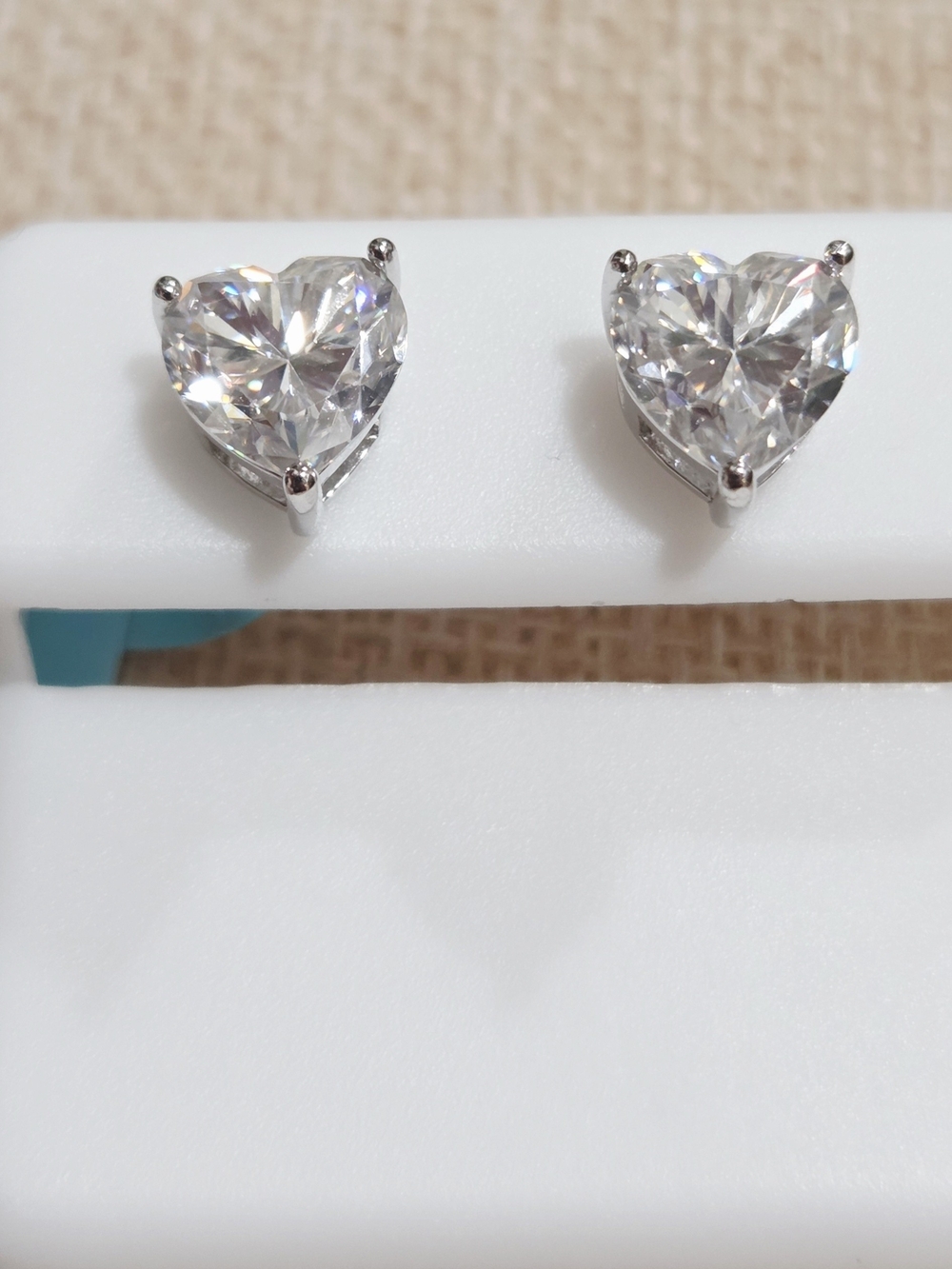 Heart-Cut Clear Moissanite Stud Earrings - Silver Tone